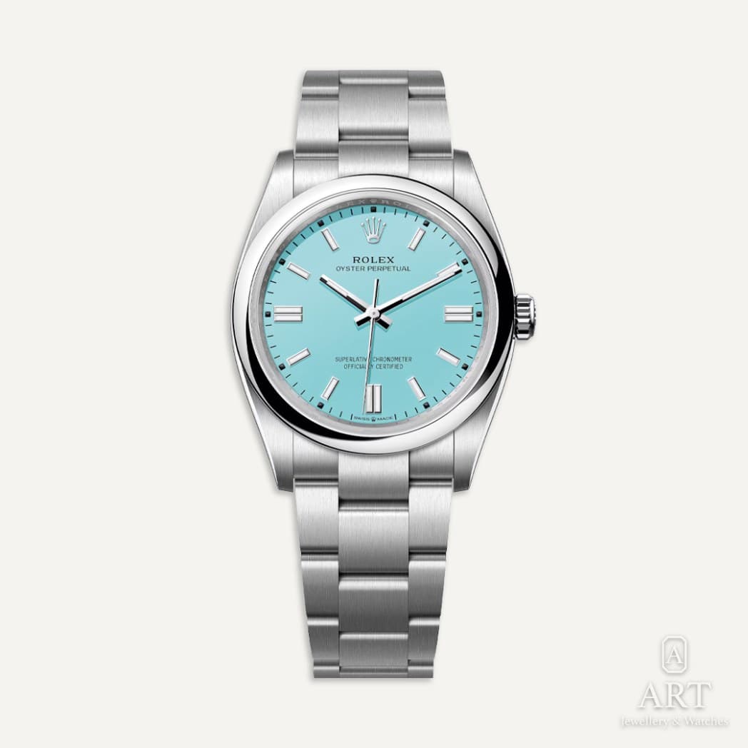 Rolex Oyster Perpetual "Tiffany" watch, turquoise dial, reference 126000