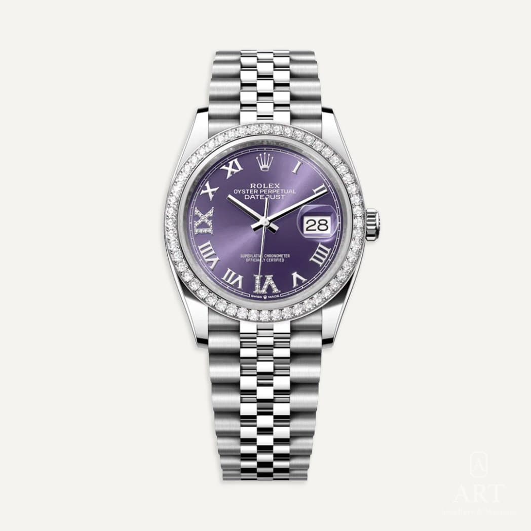 Rolex Datejust watch, purple dial, reference 126284RBR