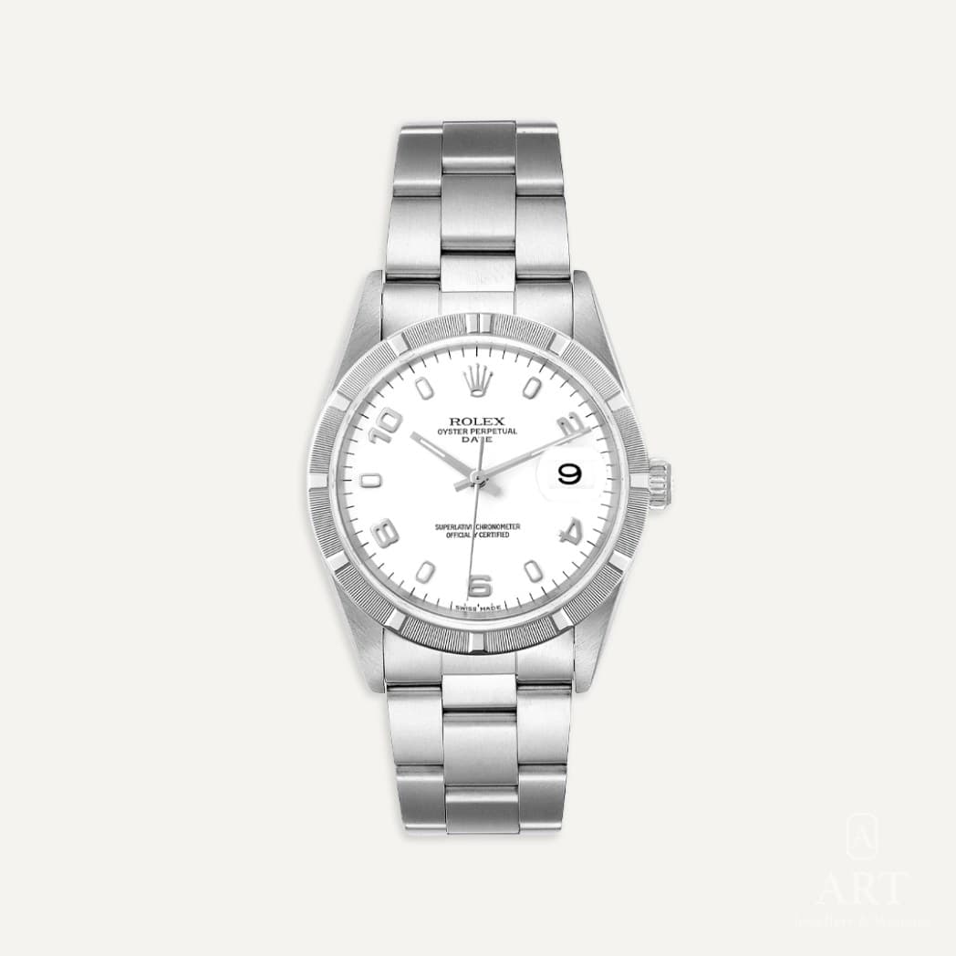 Rolex Oyster Perpetual Date saati, beyaz kadran, referans 15210