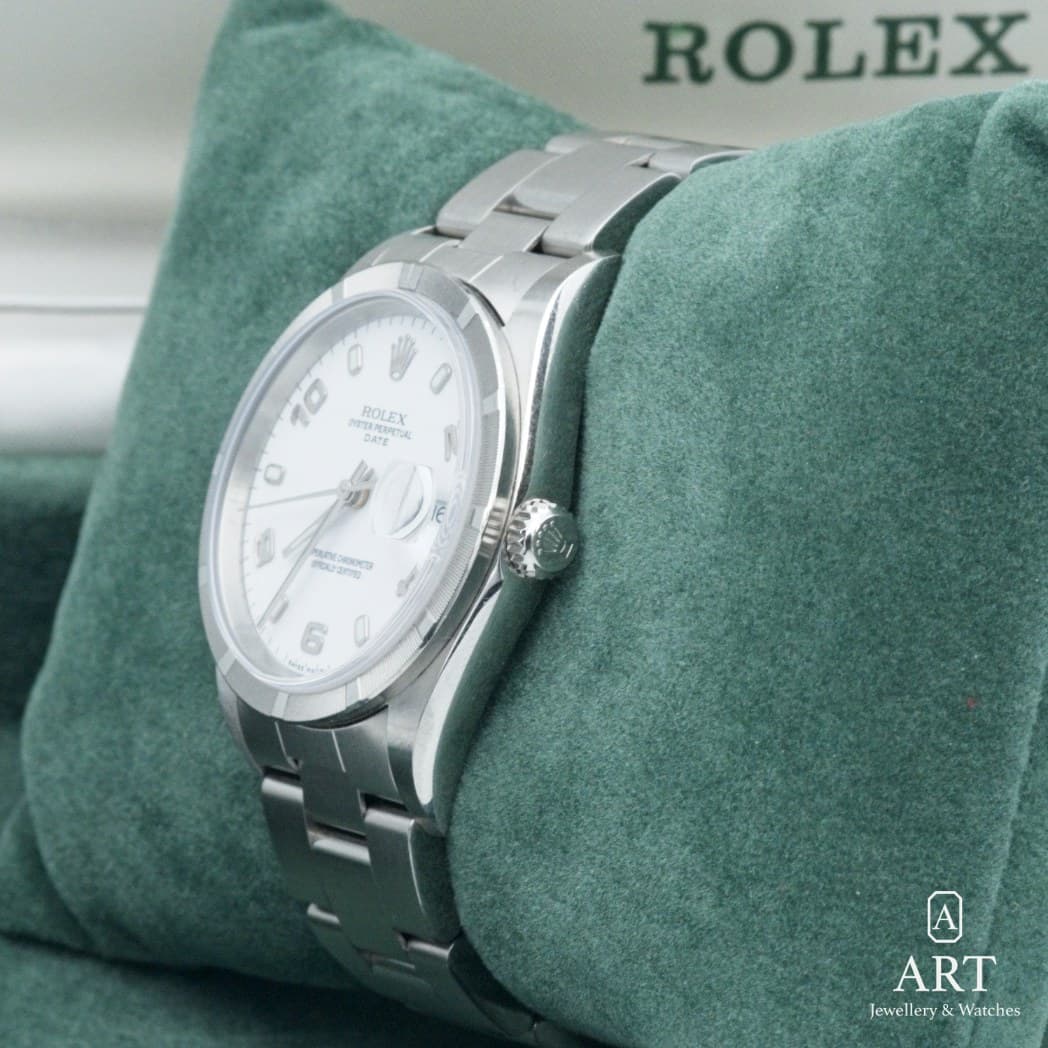 Rolex Oyster Perpetual Date saati, beyaz kadran, referans 15210 (4)