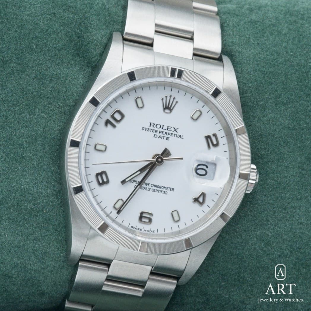Rolex Oyster Perpetual Date saati, beyaz kadran, referans 15210 (5)