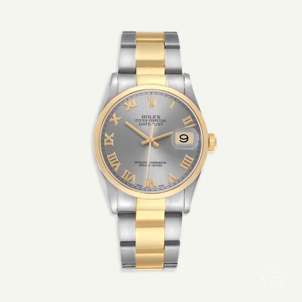 Rolex Datejust saati, gümüş kadran, referans 16203