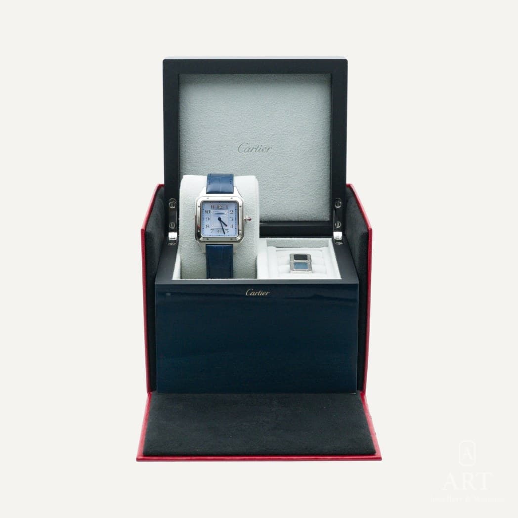 Cartier Santos Dumont watch, ice blue dial, reference WGSA0050 (2)