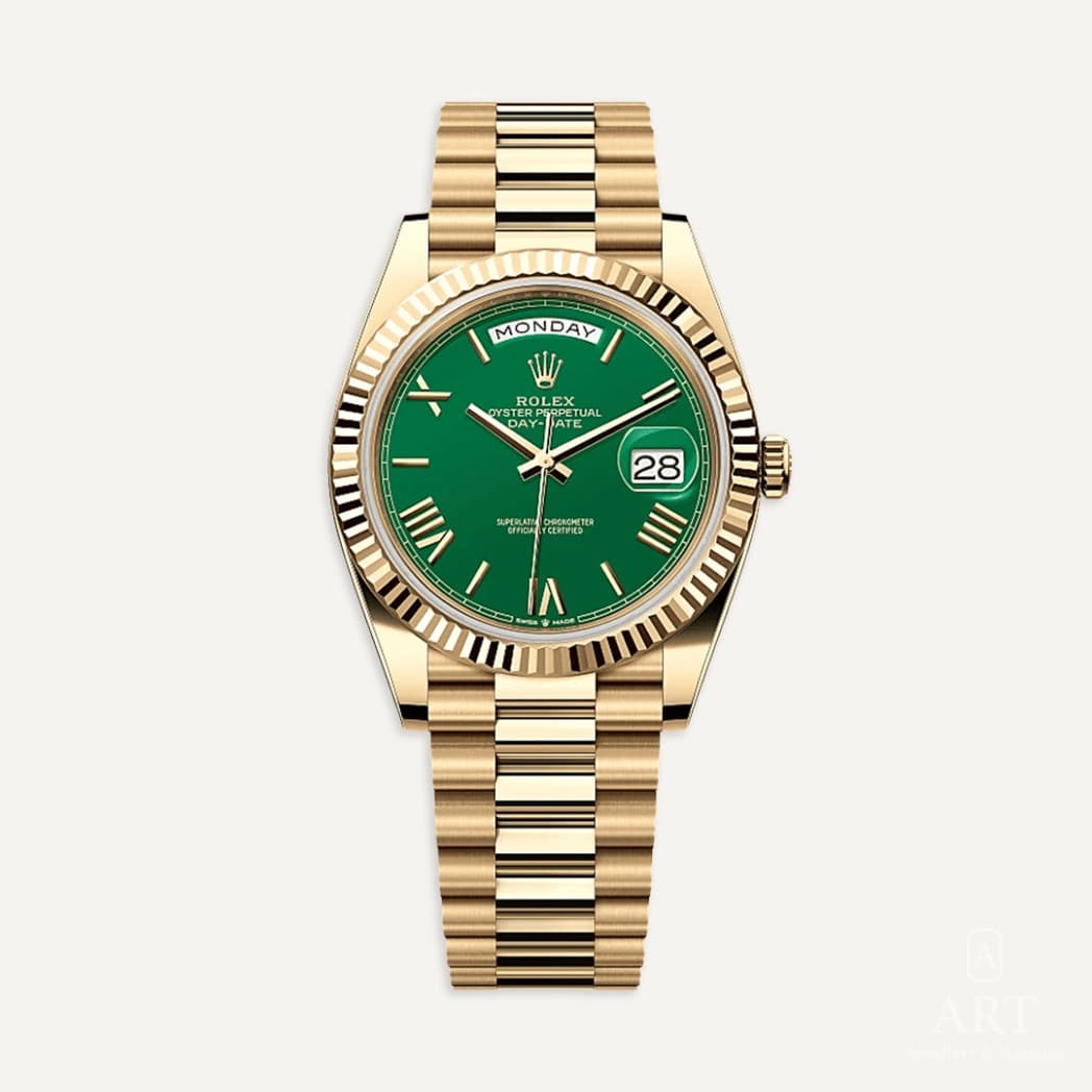 Rolex Day-Date watch, green dial, reference 228238