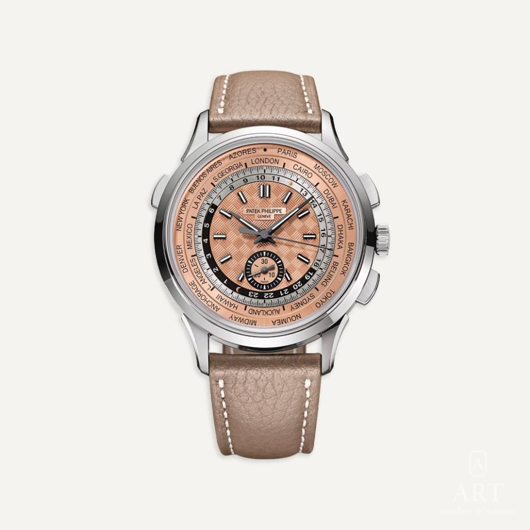 Patek Philippe Complications World Time Flyback Chronograph saati, somon kadran, referans 5935A-001