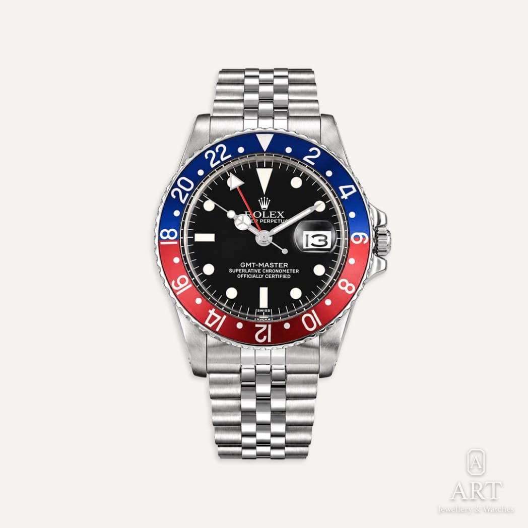 Rolex GMT-Master "Pepsi" Vintage saati, siyah kadran, referans 1675