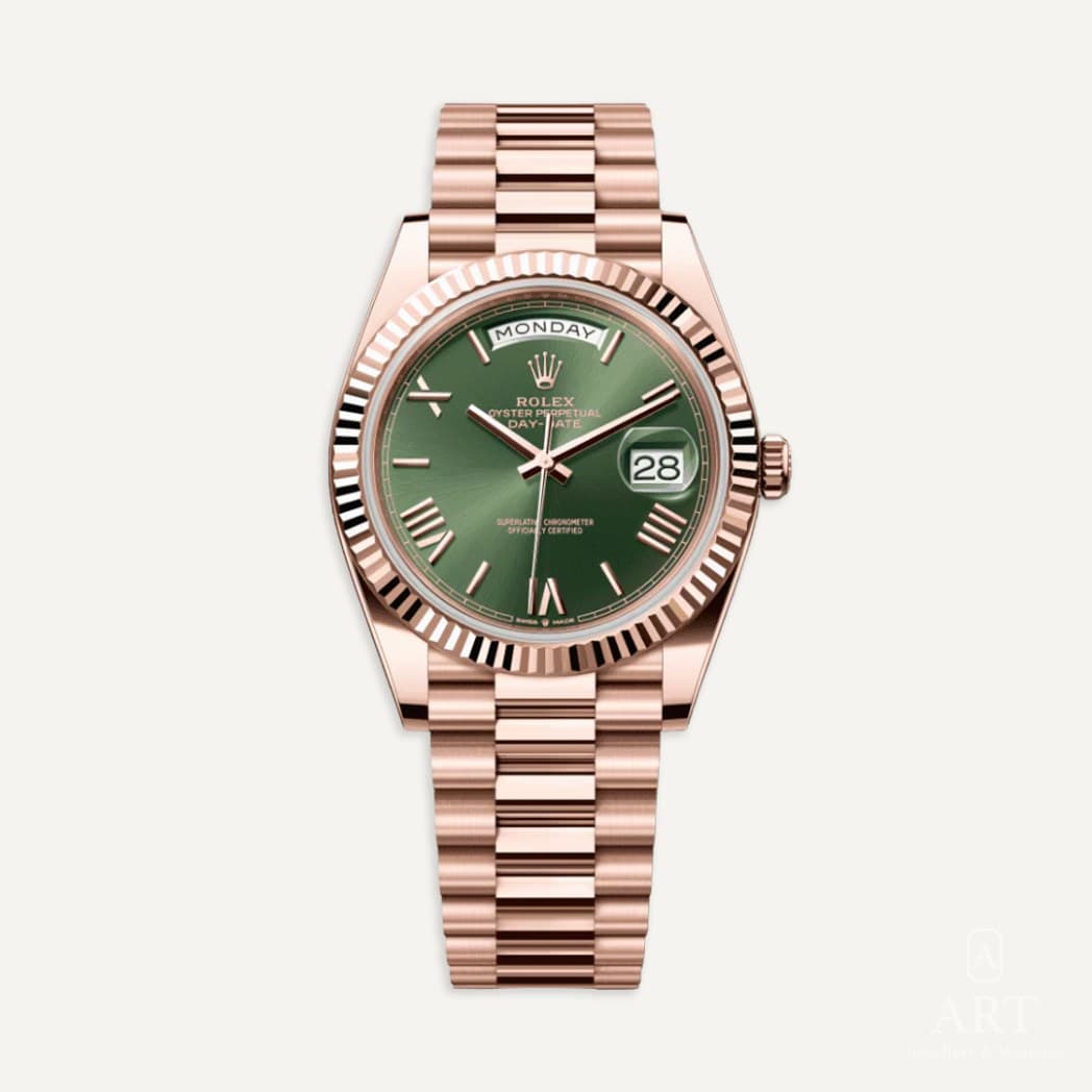 Rolex Day-Date watch, olive green dial, reference 228235